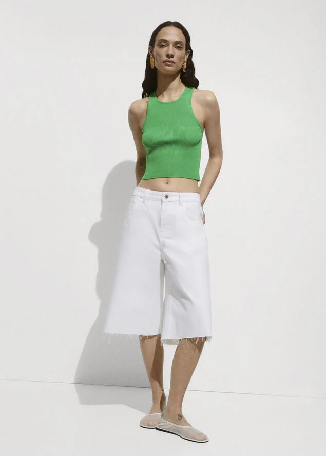 MANGO Ribbed knit top Green