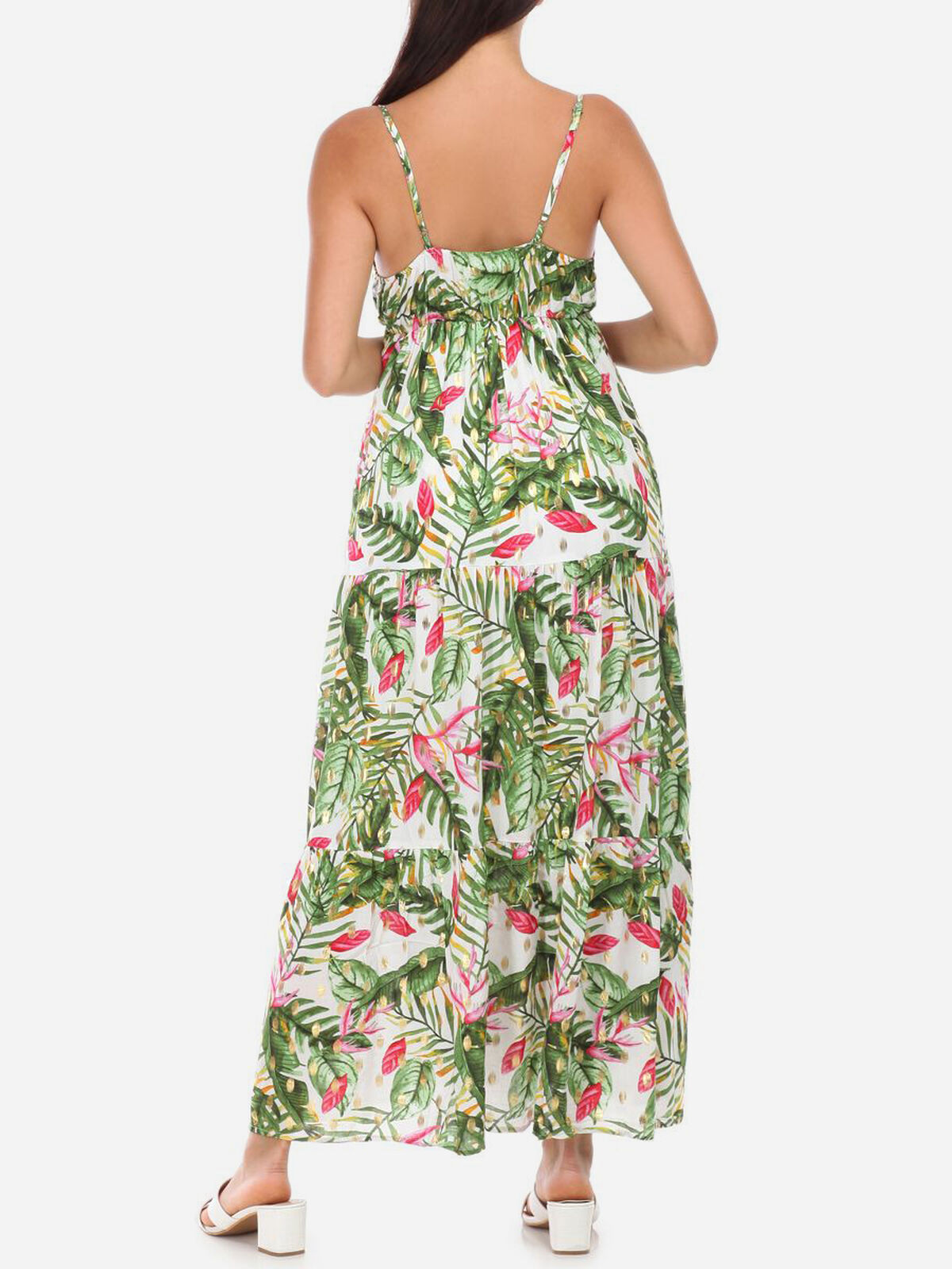 Robe à motif tropical et tâches- Blanc
