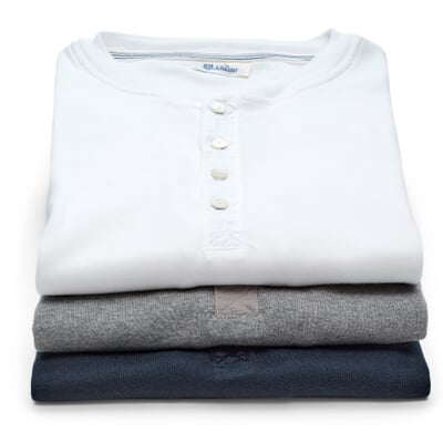 Herren-Henley-Shirt Langarm, Dunkelblau