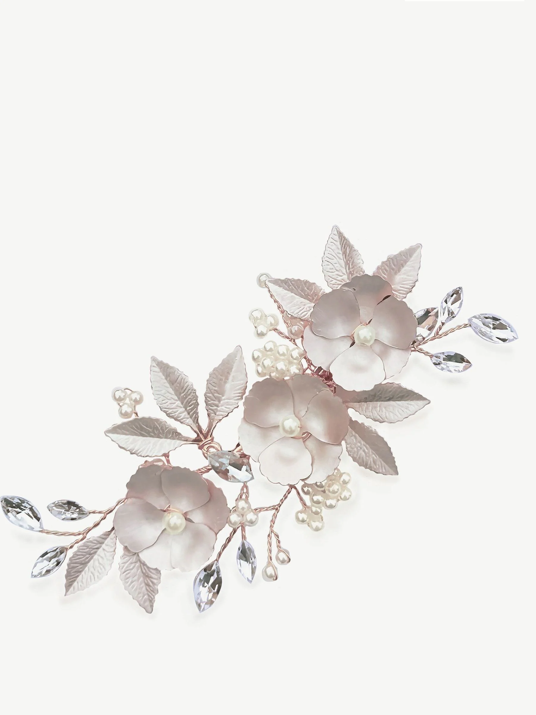 Roségoudkleurig - Ivory & Co - Gardenia klem met kristallen, parels en geëmailleerde bloem
