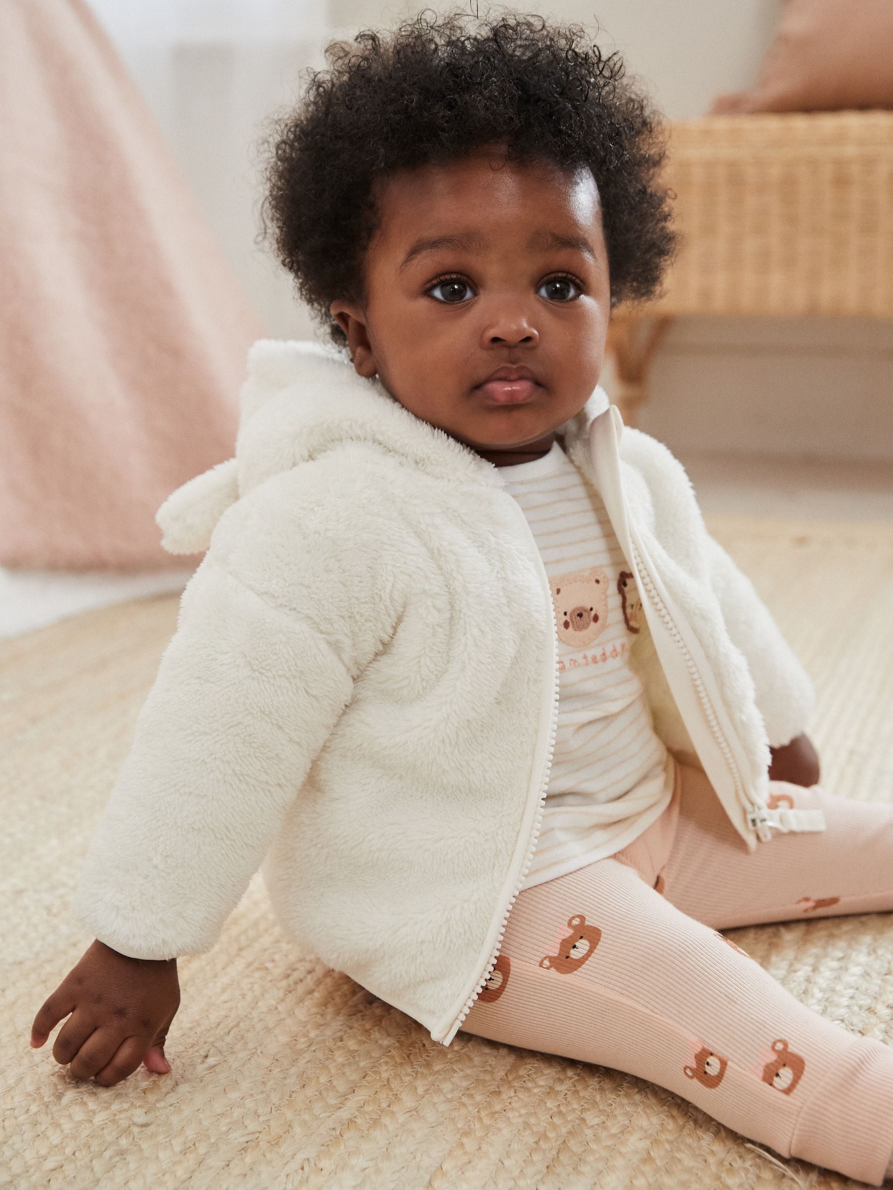 Ecru - Fleece babyjack met capuchon (0mnd-2jr)