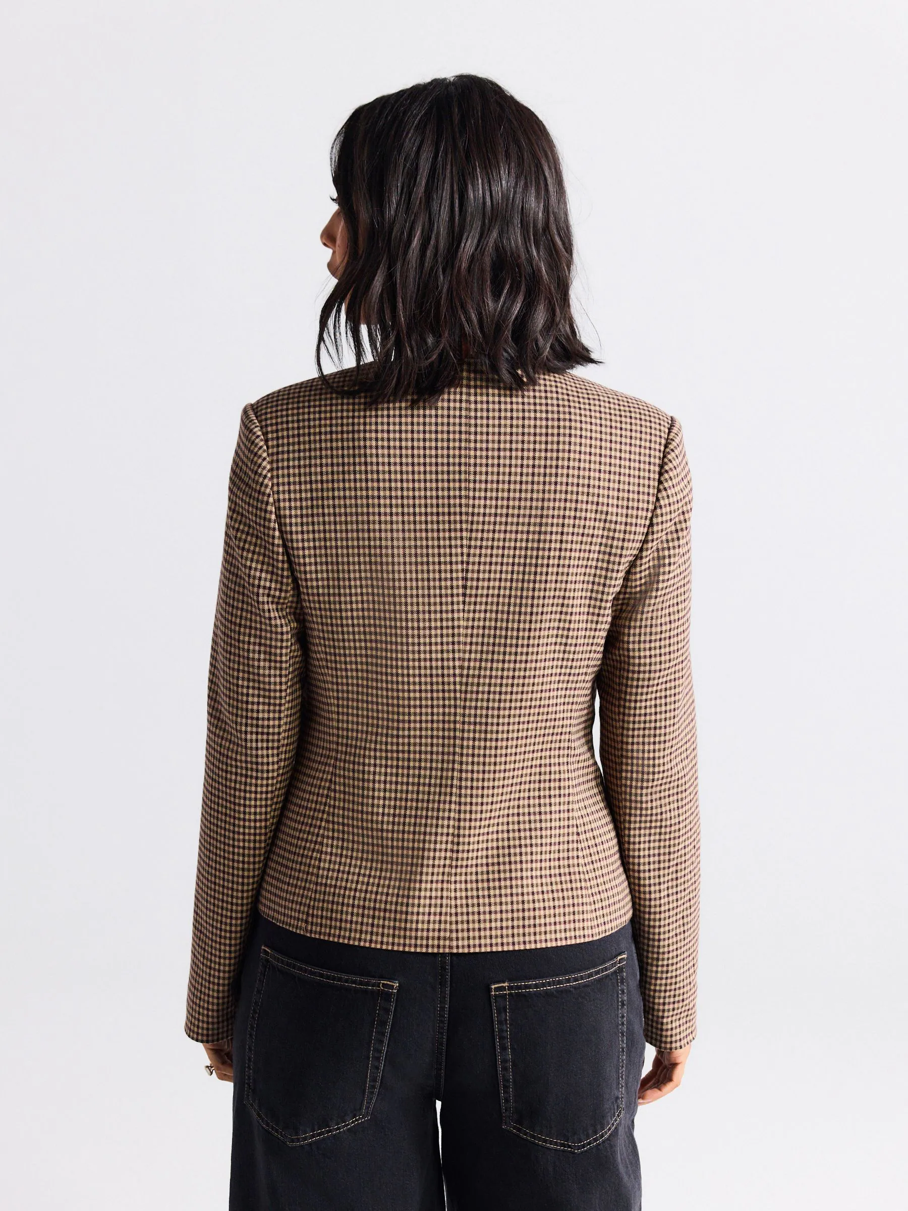 Bruin - Mini ruit blazer met Hoge hals