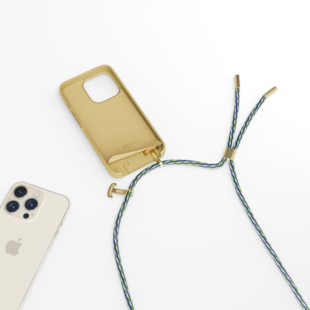 iPhone 14 Pro Max Necklace Hülle abnehmbare Handykette Silikon Case (69510101700001) - Sandgelb / Grün