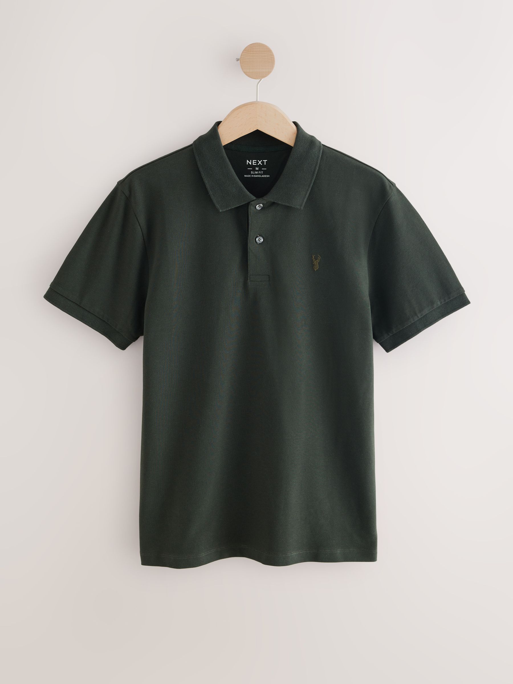 Rijk olijfgroen - Slim Fit - Long-Sleeve Pique Polo Shirt