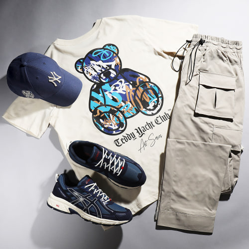 Tee Shirt Oversize Large Art Series Blue Beige