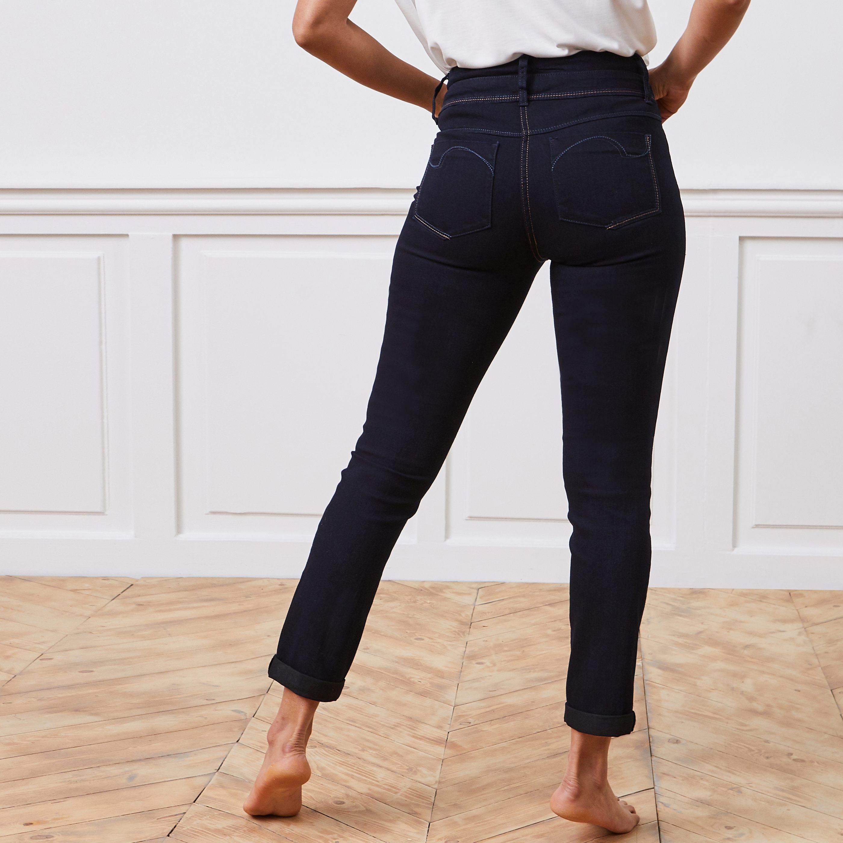 Jean raccourci taille haute HANOI femme - BLUE BLACK