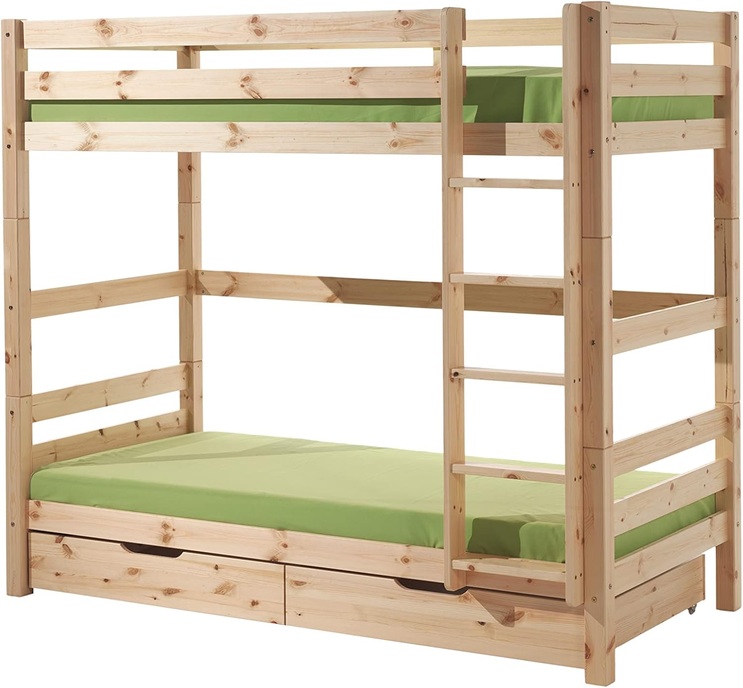 Pino Etagenbett, 90x200cm, Beige, Skandinavischer Stil, mit 2 Schubladen, Massivholz Kiefer, 106x210x182cm, Lattenrost inklusive