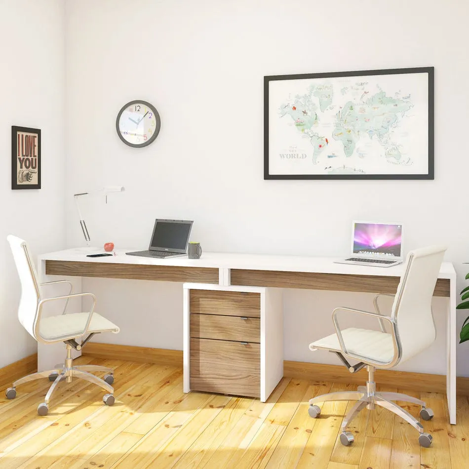 Nexera Ensemble Surface de travail + Filière - Blanc et Noyer