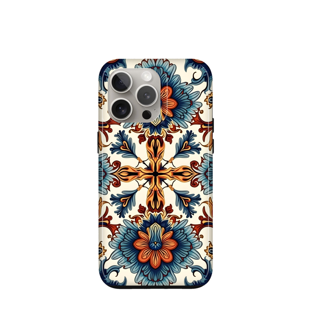 iPhone 15 Pro Max Hybrid (Kunststoff / Gummi) Hülle Majolika Blütenzauber - Braun