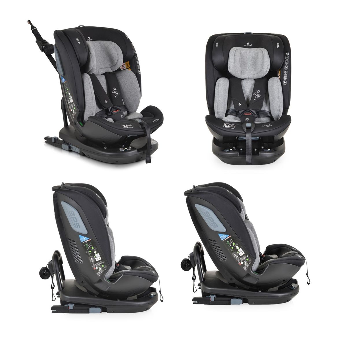 Cangaroo Kindersitz Gravity i-Size (40-150cm) Sitz drehbar, Kopfstütze, Isofix grau