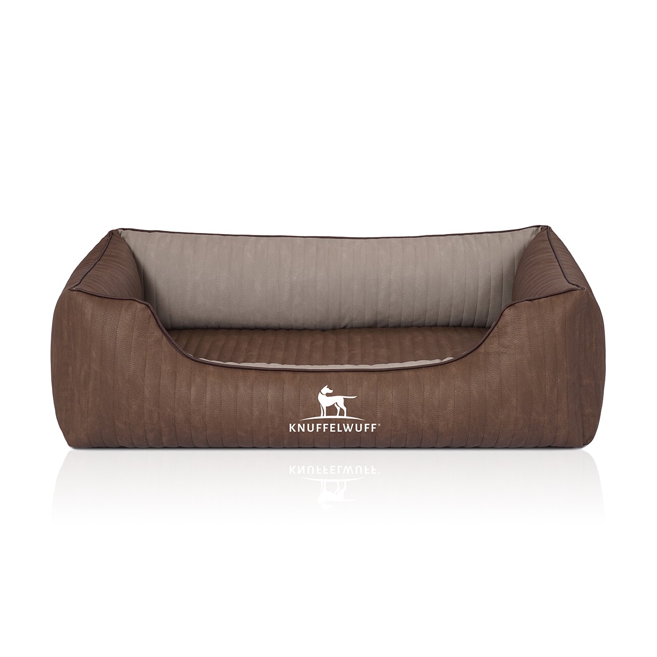 Knuffelwuff Orthopädisches Hundebett Outlander aus laser-gestepptem Kunstleder braun/ grau M-L