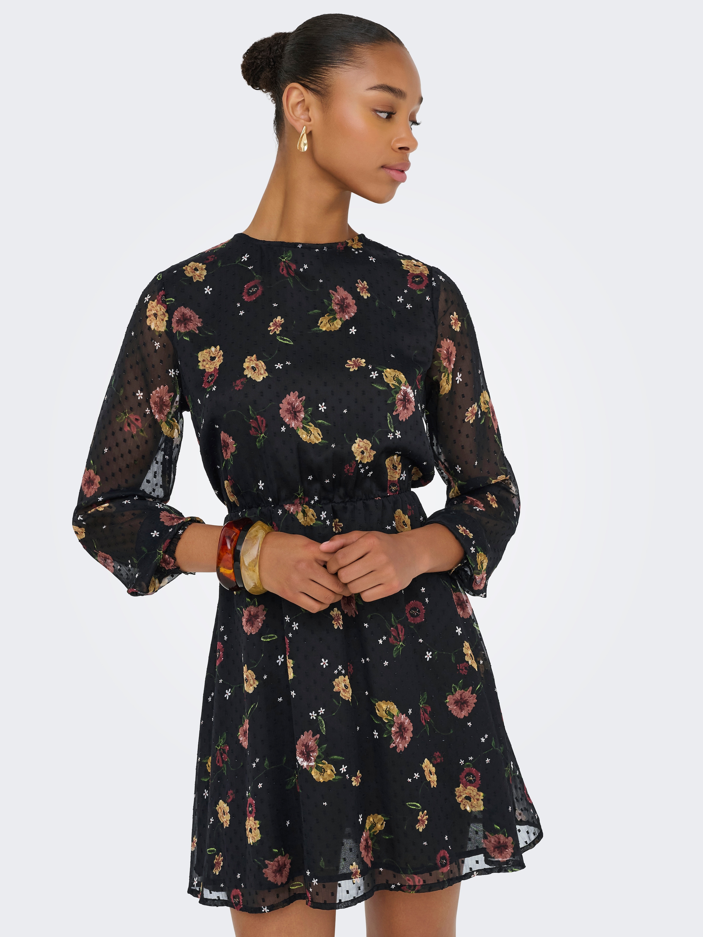 ONLY Druckkleid »ONLELIZA LIFE LS O-NECK DRESS WVN« Sommerkleid