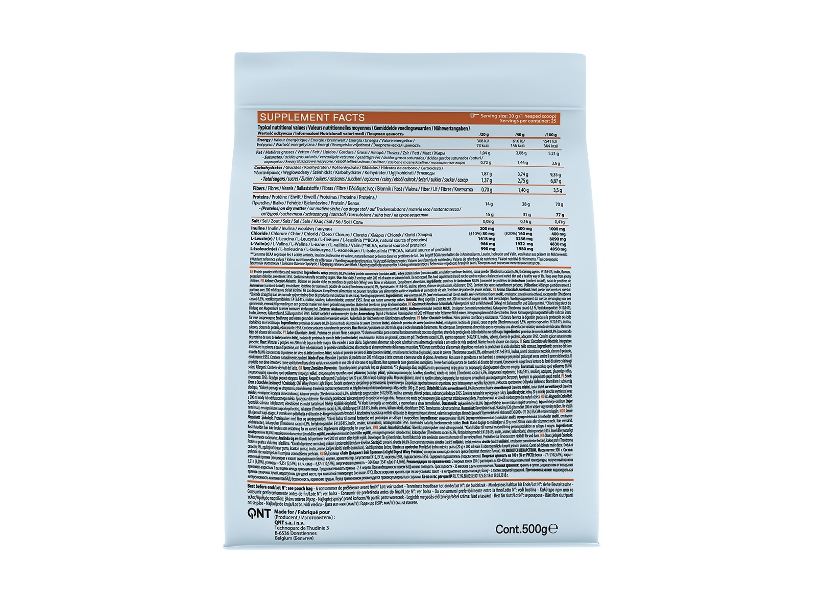 PROTEINA WHEY QNT CHOCOLATE AVELÃ 500GR