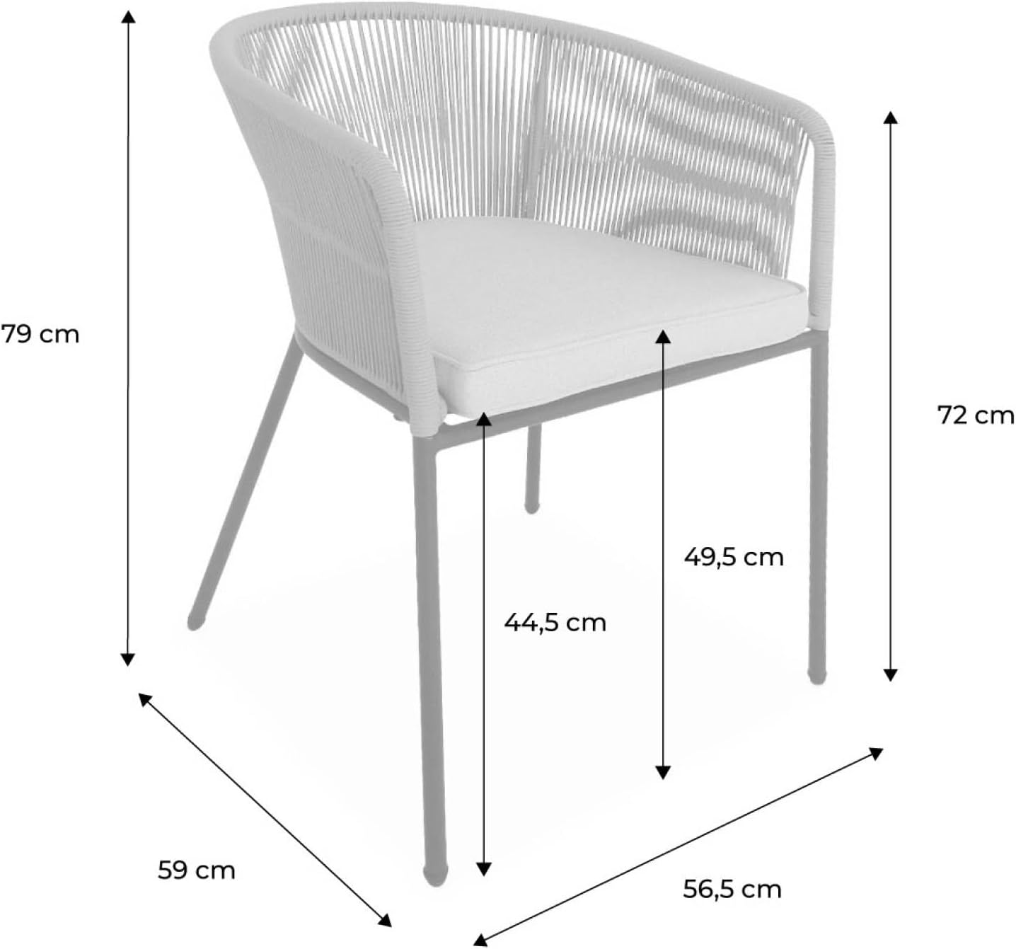 sweeek - 4er-Set Gartensessel aus verzinktem Stahl mit Seilbespannung - Santos