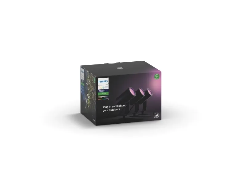 Philips Hue White and Color Ambiance Lily - Spotlys - LED - 8 W - 16 millioner farver - 2200-6500 K - sort, krom-matteret (pakke med 3)
