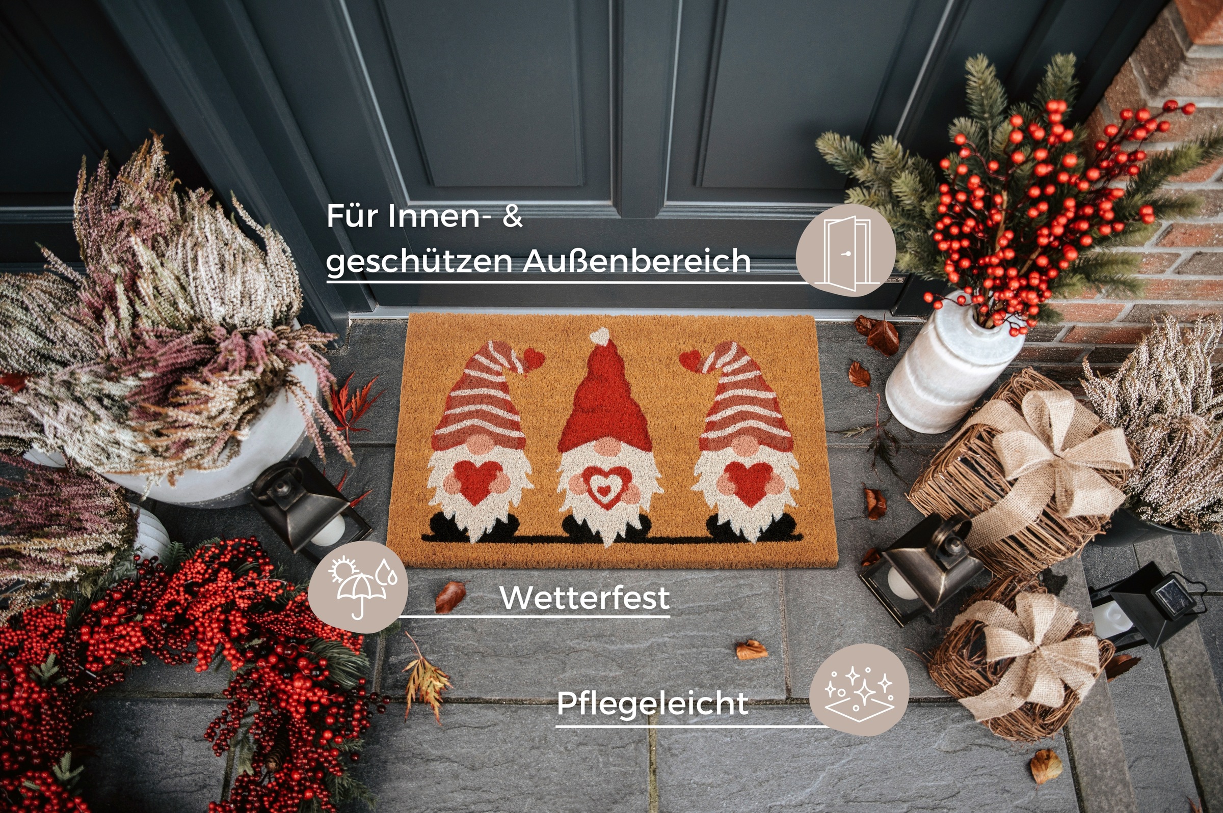 HANSE Home Fussmatte »Kokos Gnome Heart, Türmatte« rechteckig 15 mm Höhe Schmutzfangmatte, Rutschfest, Outdoor, Weihnachten, Kokosmatte, Zwerg