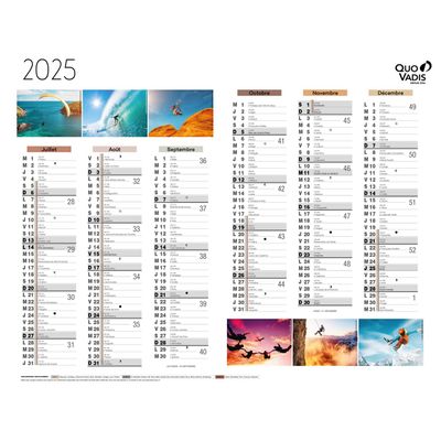 Quo Vadis - Calendrier éphéméride - 2025 - Français - Fantaisie - Multicolore - 12 mois de janvier à décembre - 27x21 cm - Papier Clairefontaine blanc - Fabrication française