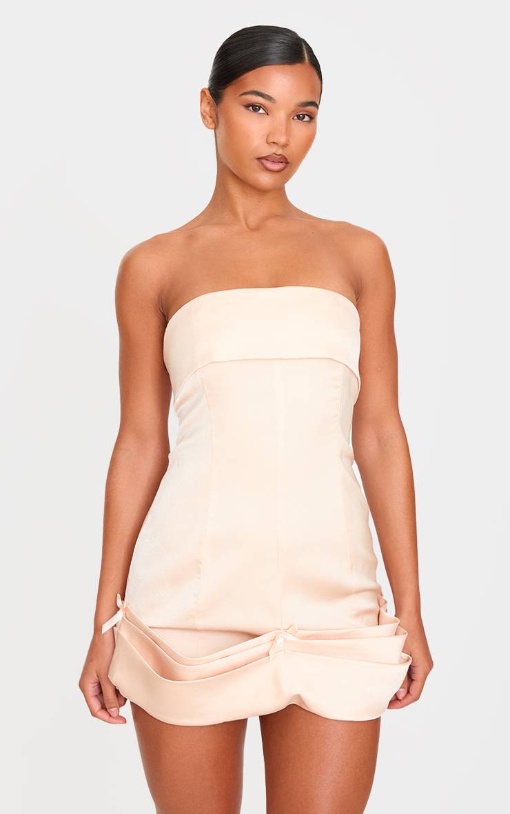 Champagne Robe Moulante En Satin Avec Nœud Décoratif