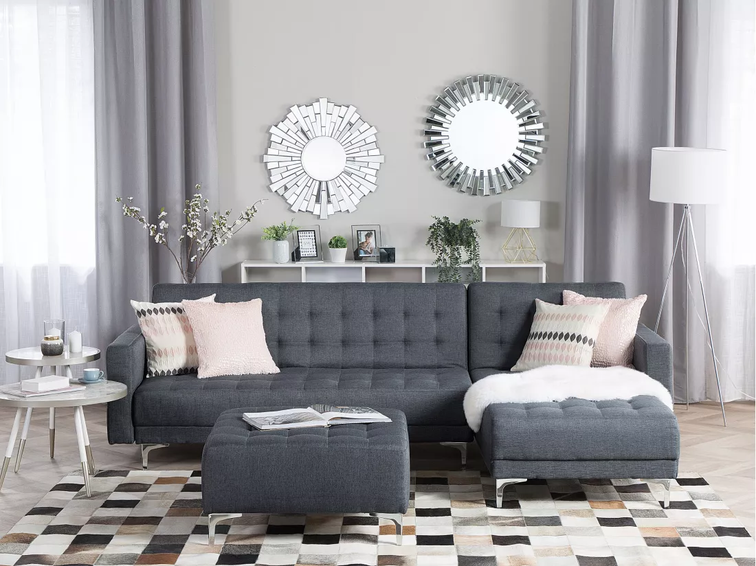 Canapé Angle à droite en Tissu Gris Foncé 4 Places Dossier Réglable Chic Aberdeen