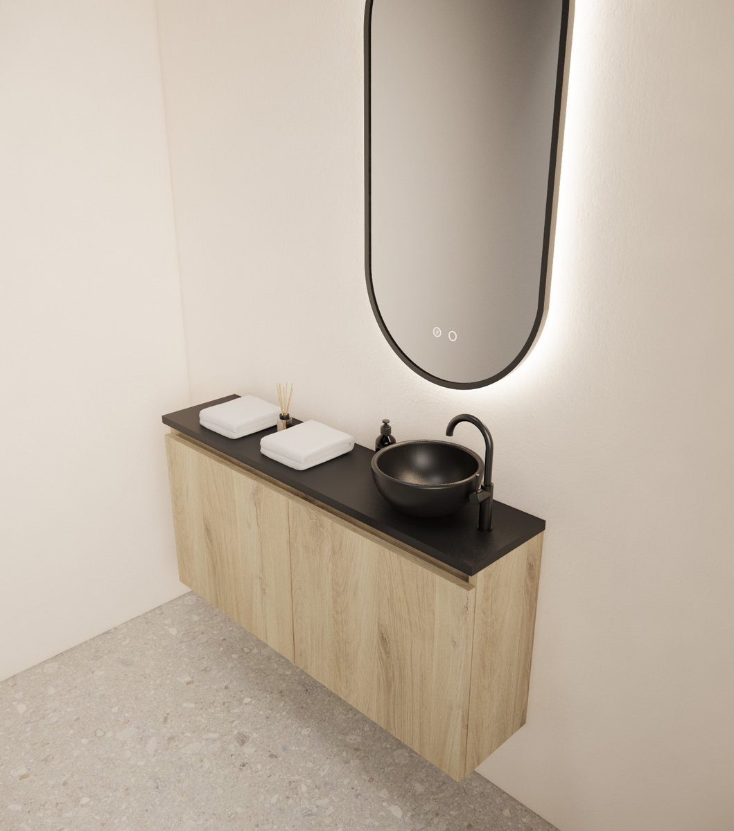 Gliss Design Echo toiletmeubel 100cm artisan eiken met toppaneel zwart mat