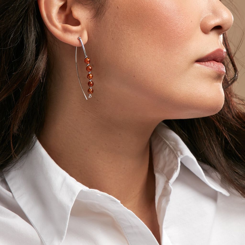 Boucles D'oreilles Pendantes Satu Argent Blanc Ambre