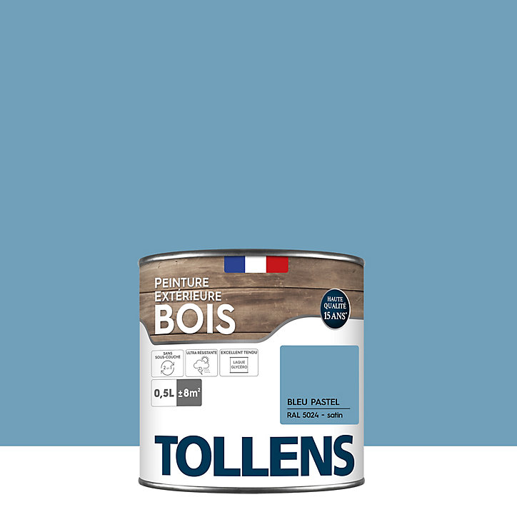 Peinture extérieure bois Tollens satin bleu pastel 500ml