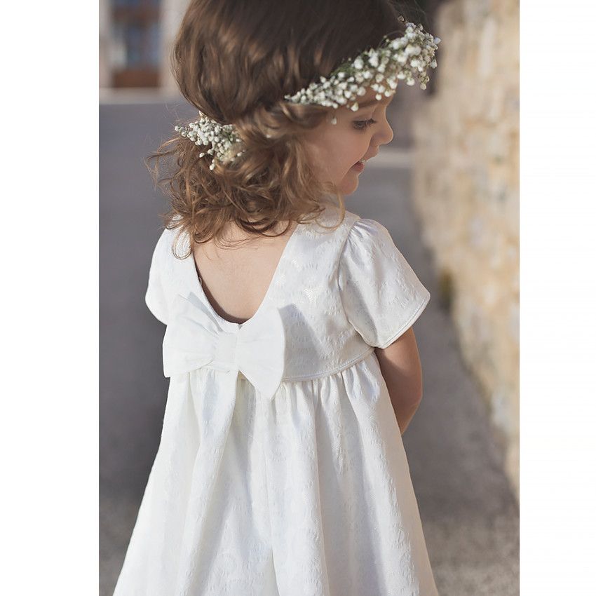 Robe manches courtes en jacquard pour bébé fille - Ecru
