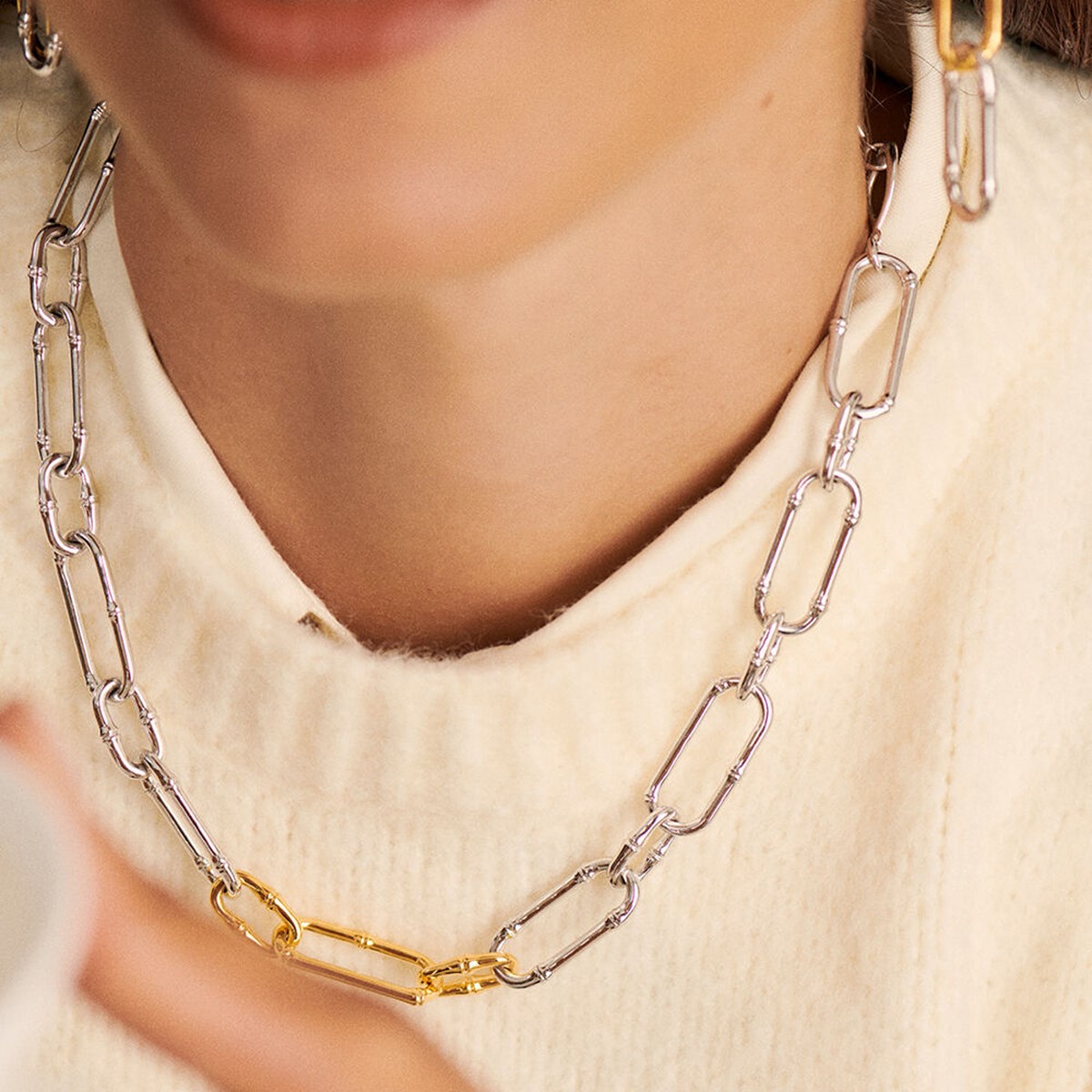 Collier Agatha Bamboo grosse mailleargenté