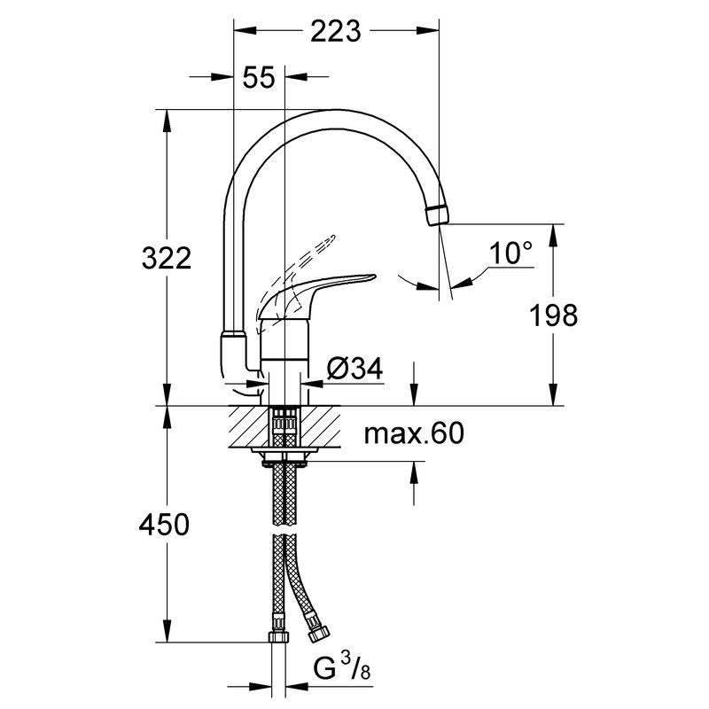 Grohe EuroEco keukenkraan chroom, metalen greep