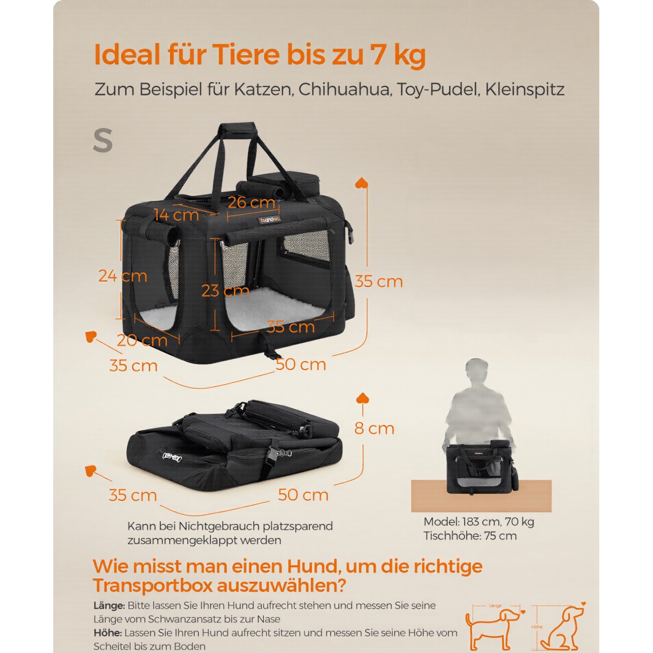 FEANDREA S-XXXL Transportbox Oxford-Gewebe schwarz 50 cm, 35 cm, 35 cm