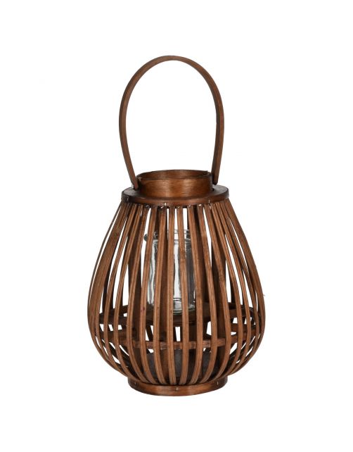 Homestyle Lantaarn Bamboe - Verlichting - 23x23x27 cm Bruin