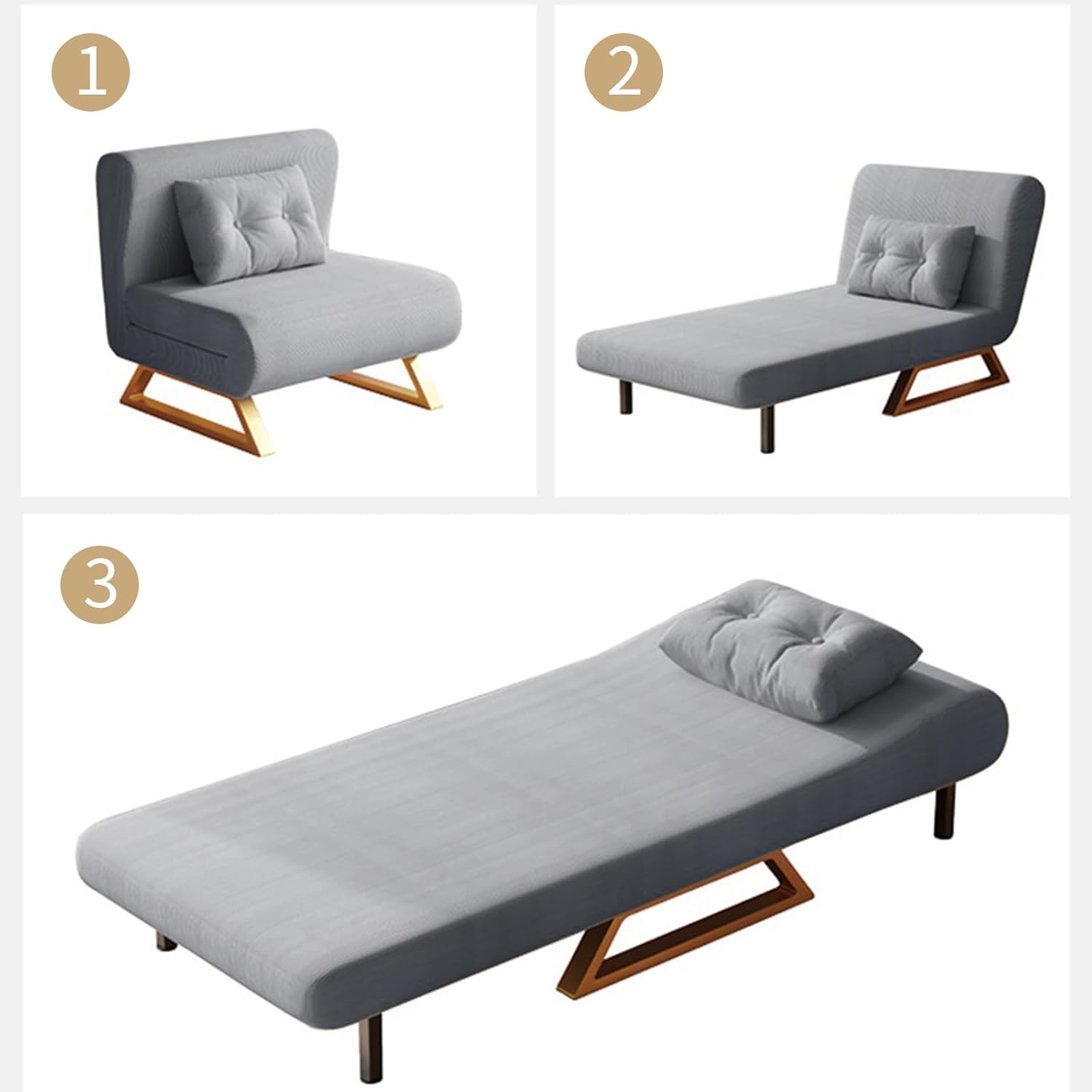 TWSOUL 3 in 1 Schlafsofa, Klappbett mit Bettfunktion, Bettsofa mit Verstellbarer Rückenlehne und Kissen, Schlafsofa Klein mit Lendenkissen, Latex Schlafcouch, für Wohnzimmer, Schlafzimmer (Grau)