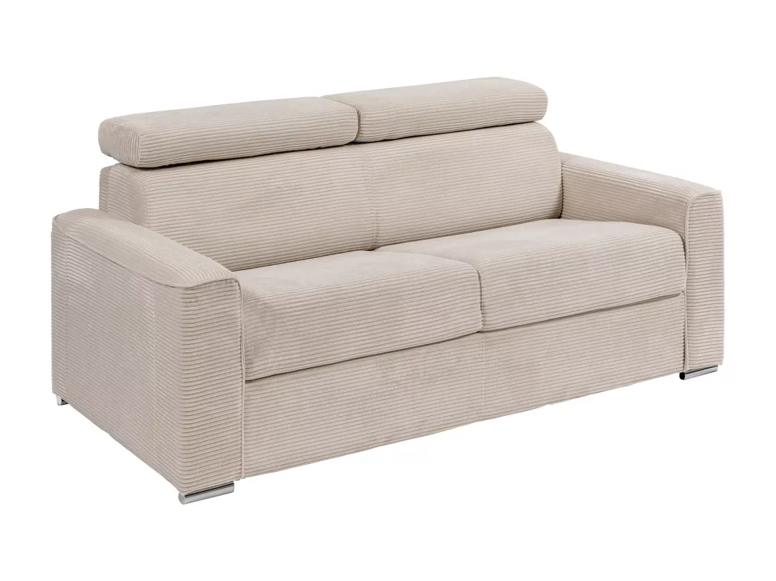 Canapé 4 places convertible express en velours côtelé beige - Couchage à lattes larges 160 cm - Matelas 18 cm - VIZIR