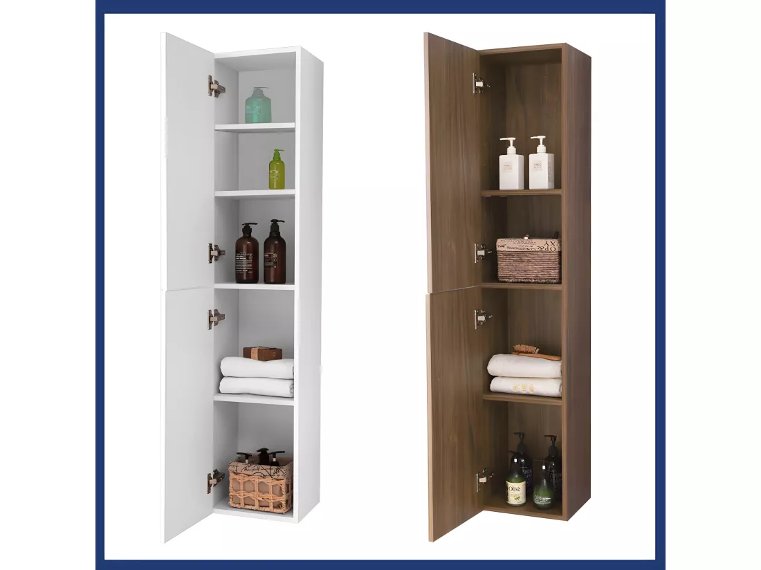Meuble colonne de salle de bain Commode de rangement polyvalente 30*26.8*142cm Chêne Aica