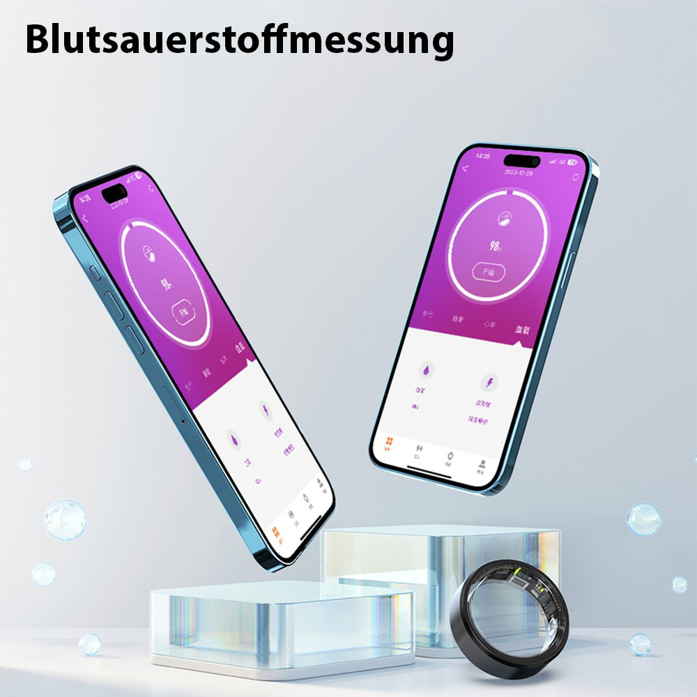 Smart Ring mit Ladecase / Blutsauerstoffmessung / Schlafqualitätsüberwachung (19.9mm Durchmesser) (IP67) - Gold