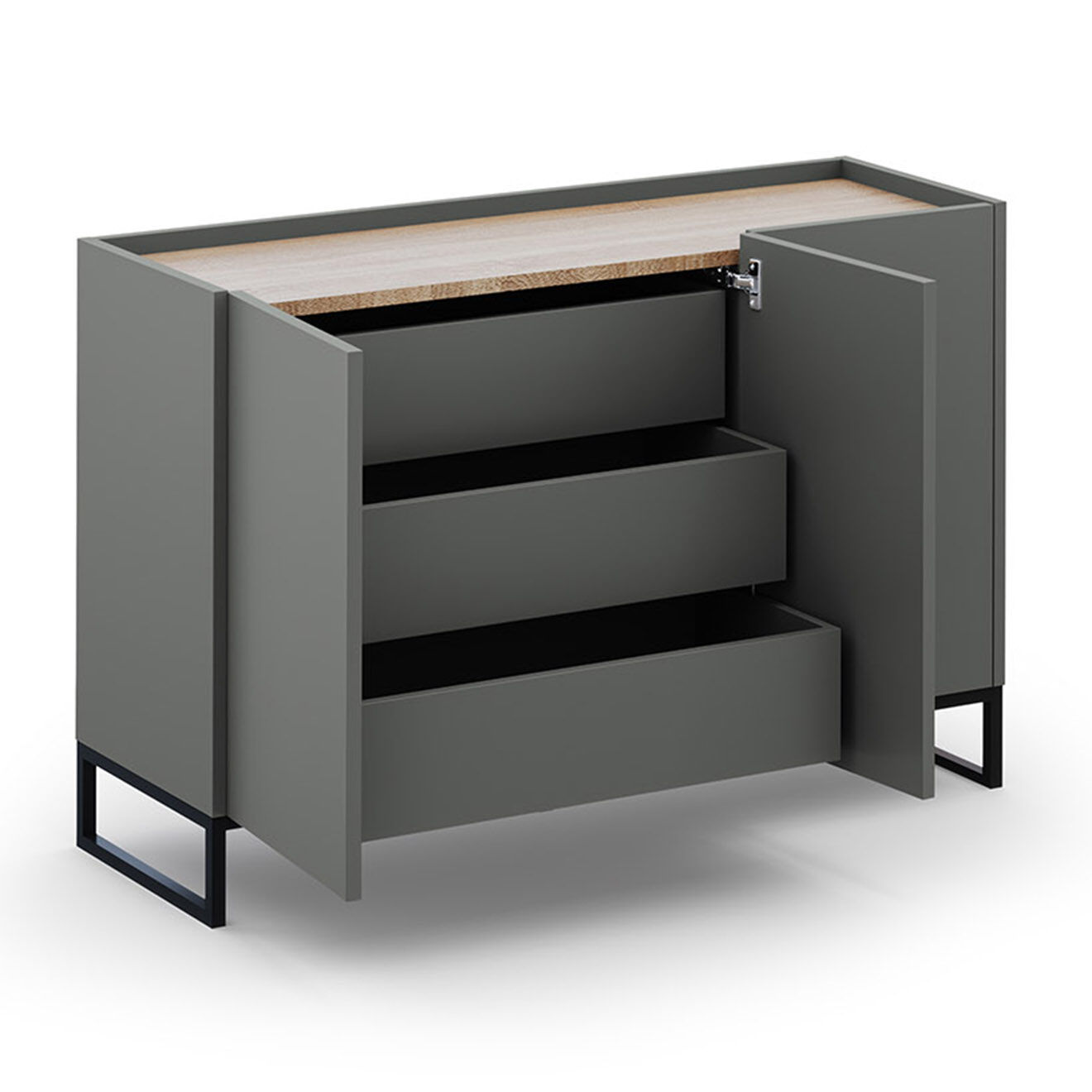 Windsor & Co Commode Helene gris/chêne naturel - 120x40x80 cm