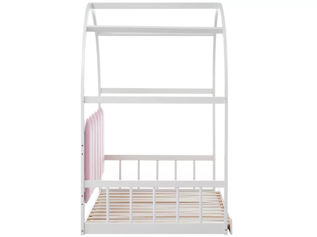 Lit gigogne 140 x 200 cm, lit enfant en bois de pin, sommier inclus - blanc