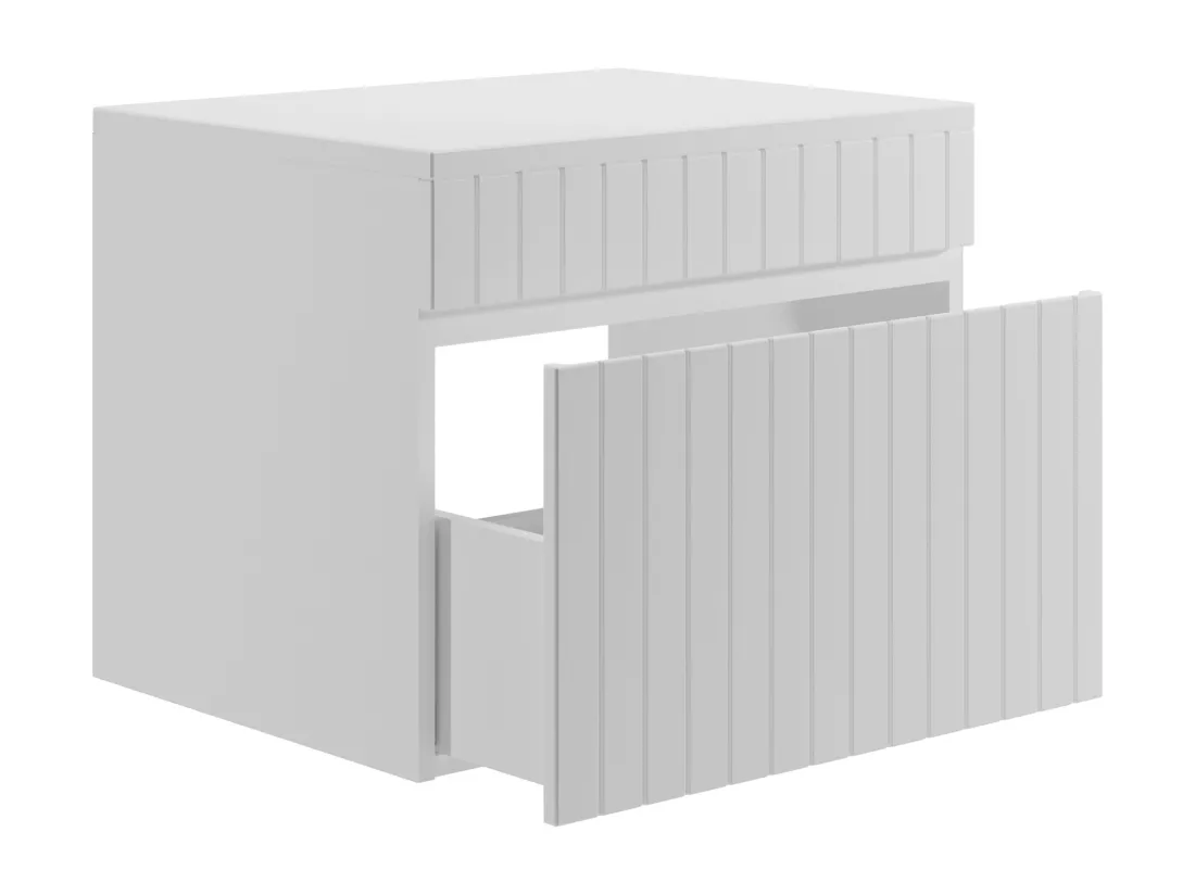 Meuble sous vasque suspendu strié blanc avec planche - 60 cm - SATARA