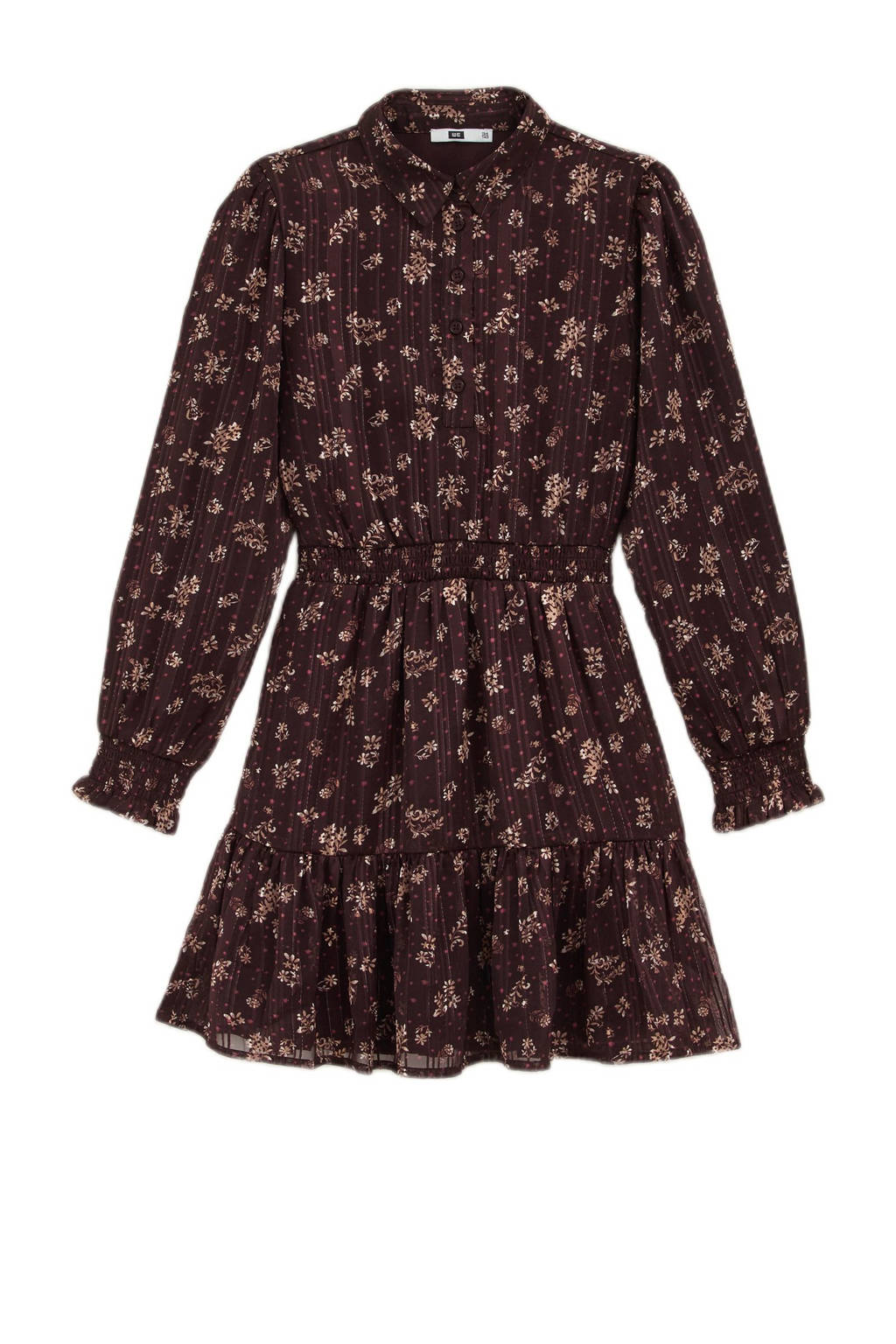 WE Fashion gebloemde blousejurk donkerbruin/beige