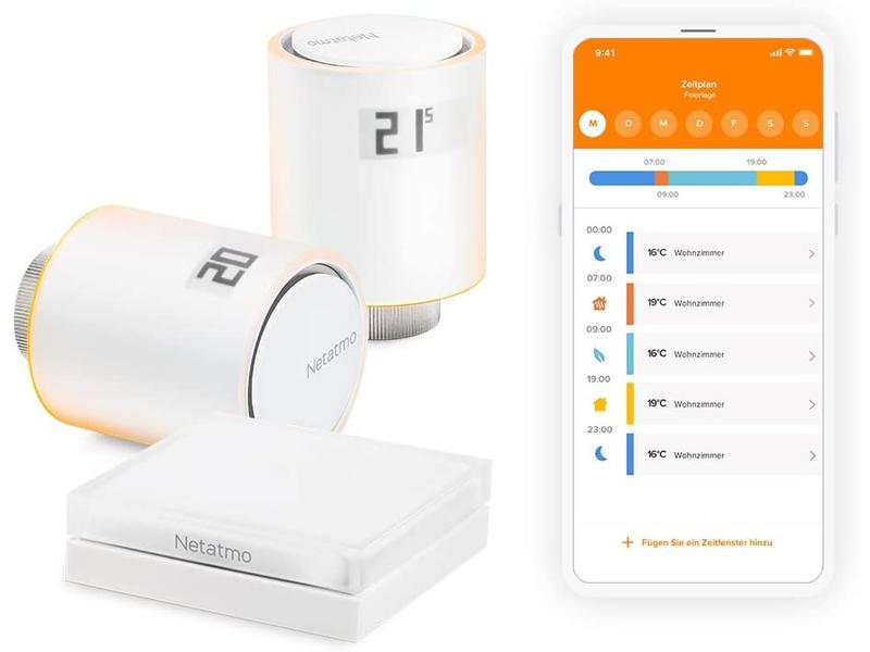 Netatmo Smarter Thermostat Starter Pack 2x Thermostat, 1x H Netatmo Smarte Heizkörperthermostate Starterpaket | Starterpaket bestehend aus 2x Smarten Thermostaten & 1x Hub für Heizkörper