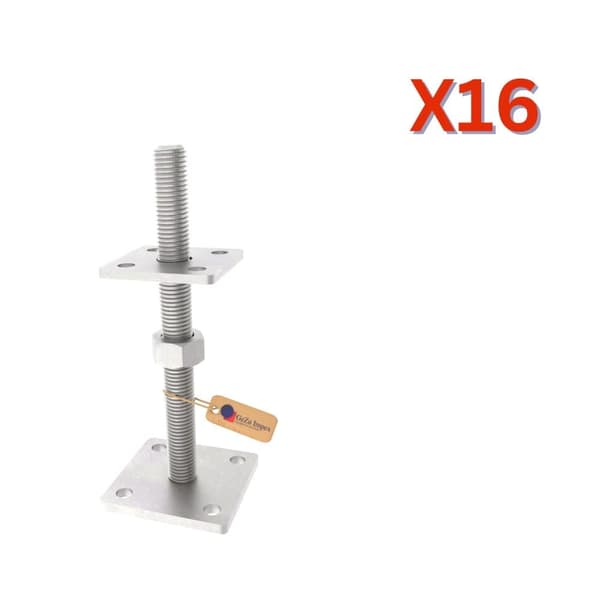 Søylesko justerbar med plate, løs mutter M20x200 Sinkflak, 16 stk