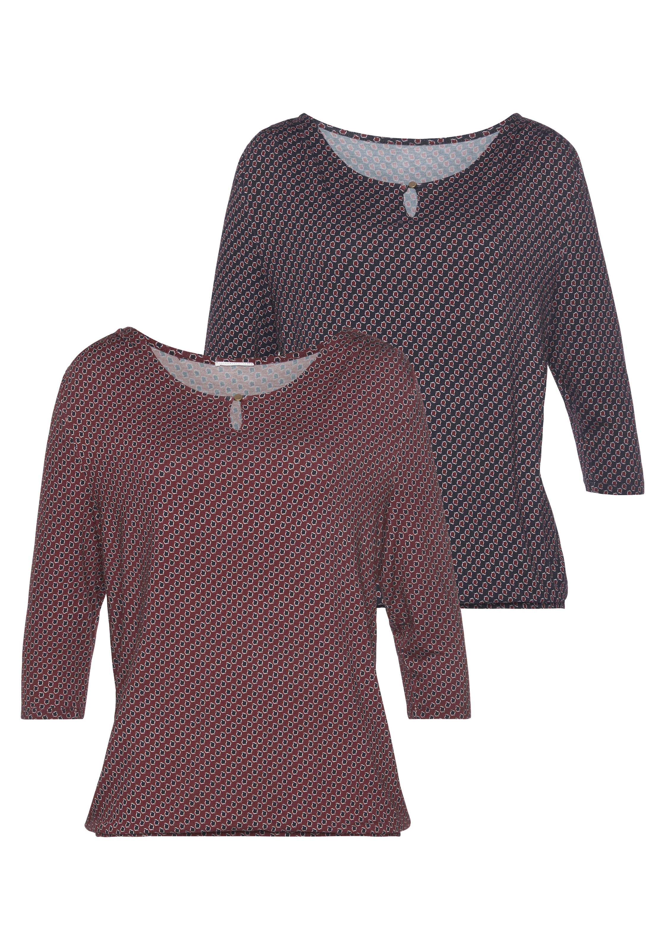 Vivance Rundhalsshirt »mit goldfarbenem Zierknopf am Ausschnitt« 2er-Pack,  aus weichem Viskose-Stretch
