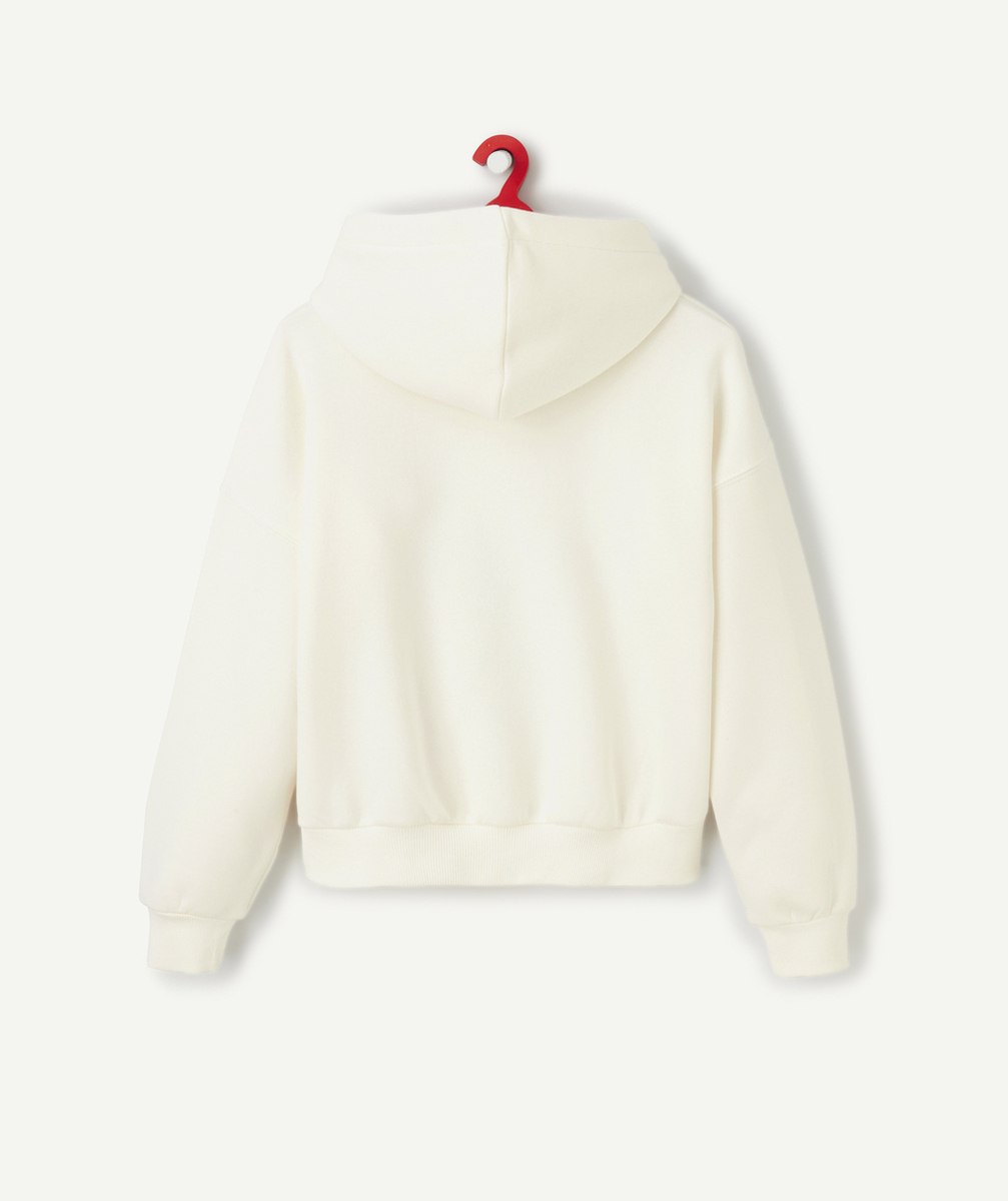 SWEAT À CAPUCHE FILLE EN FIBRES RECYCLÉES BLANC THÈME CAMPUS