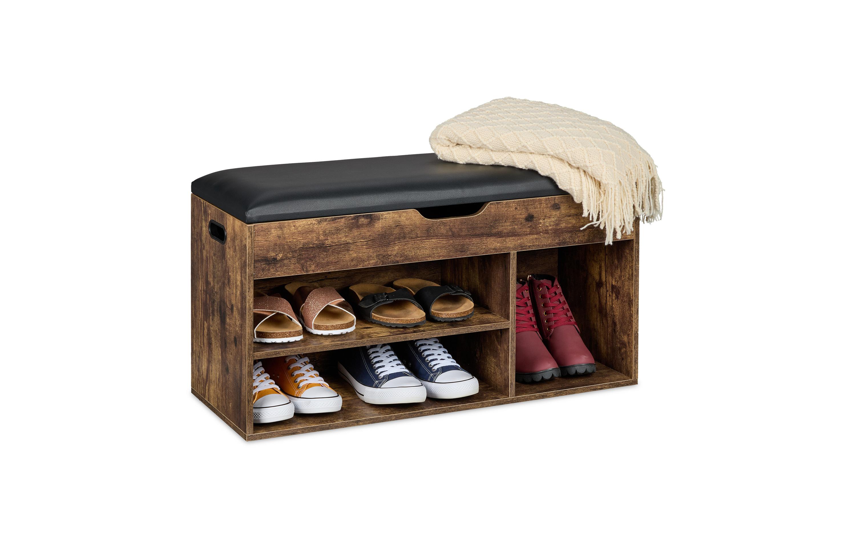 Schuhregal mit Sitzfläche 80 x 46 cm, BraunPolsterbank mit Stauraum im Industrie-Stil