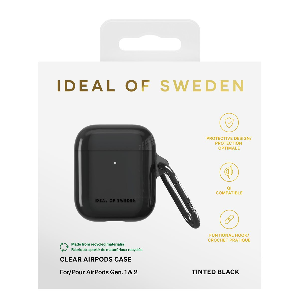 AirPods (1. & 2. Generation) Hardcase Schutzhülle Abdeckung Recycled   Karabinerhaken (IDCLAPC-470) - Tinted Black