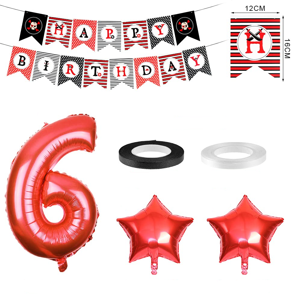 (36-tlg. Set) Zahlen Ballon Kinder Geburtstags Party Folienballon inkl. Latex Luftballon   Happy Birthday Girlande - Zahl 6 / Pirat