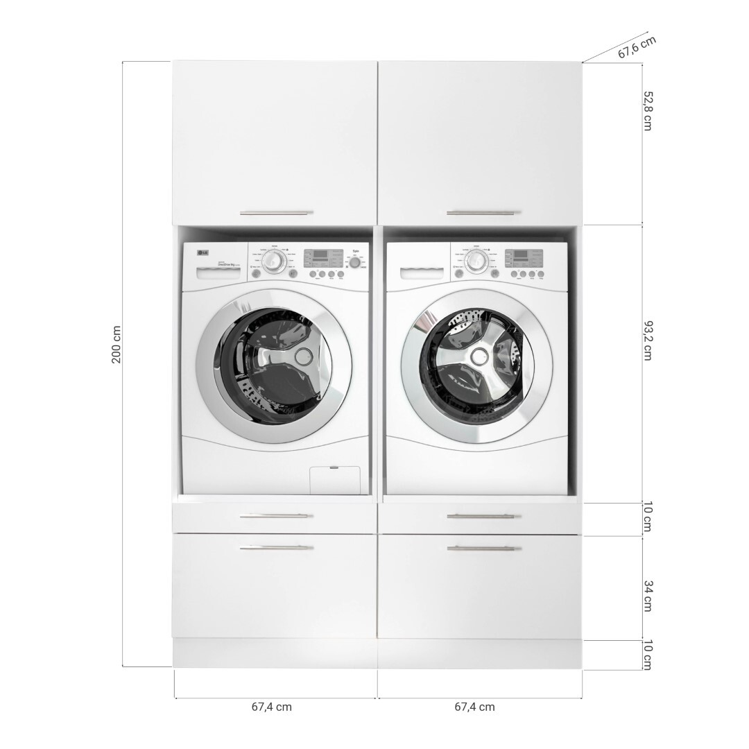 RESPEKTA 2-teiliges Hauswirtschaftsraum-Set CLARA - weiß matt - 134,8 cm