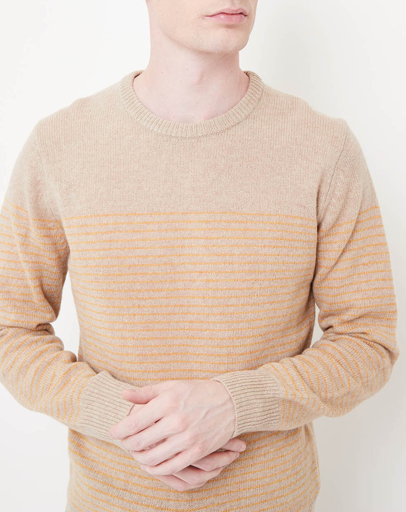 Hartford Pull 100% Laine Jacquard à rayures beige/jaune