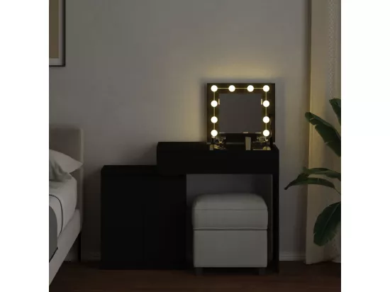 Coiffeuse avec LED noir 115x37x110,5 cm