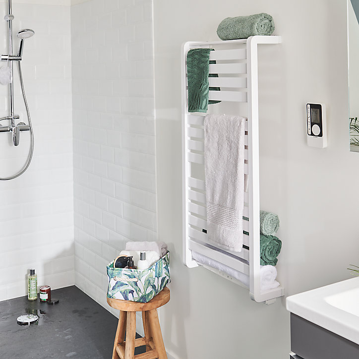 Sèche-serviettes électrique à inertie fluide GoodHome Loreto blanc 500W L.50 x P.15 x H.102 cm